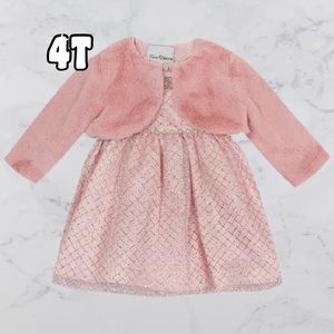 NWT 2-Pc Faux Fur Shrug & Glitter Dress Set, 4T